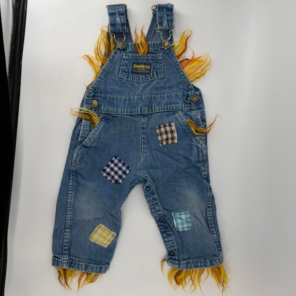 *Rare* Vintage OshKosh B’gosh Denim Overalls Baby 24M Patchwork Scarecrow